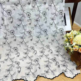 法式棉麻雪纺女装棉布刺绣面料立体服装连衣裙窗帘绣花布料棉麻面