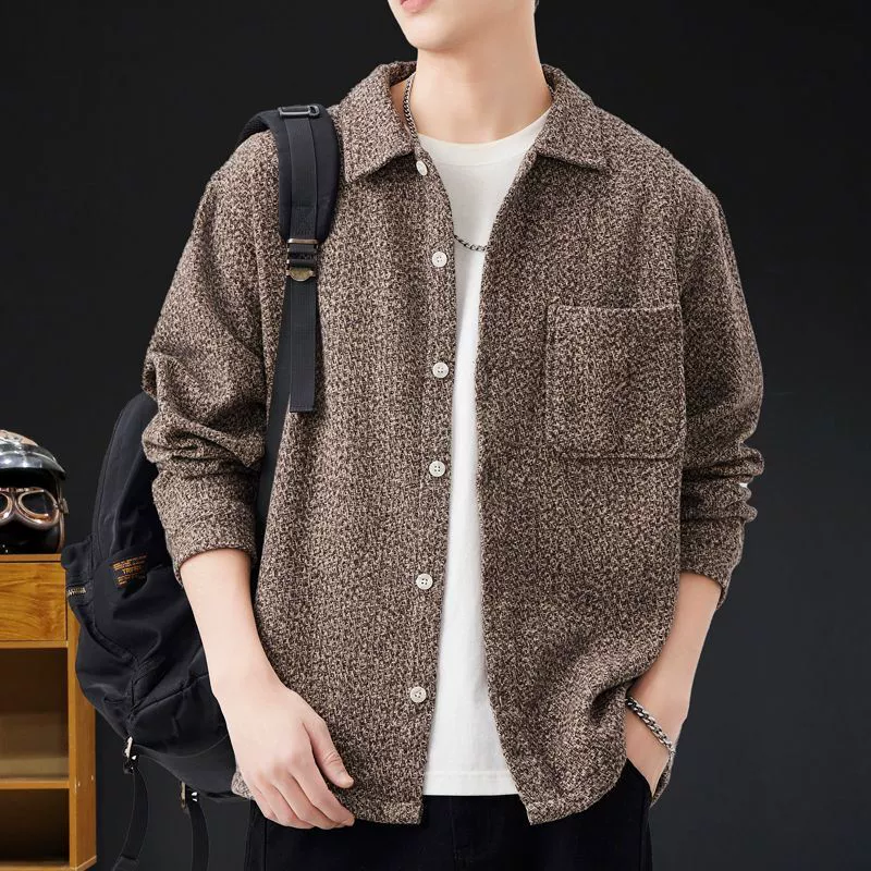 Американская рубашка мужская куртка с длинными рукавами весной 2025 новая рубашка высокого класса приливная одежда большой размер весна и осень толстый жаккард