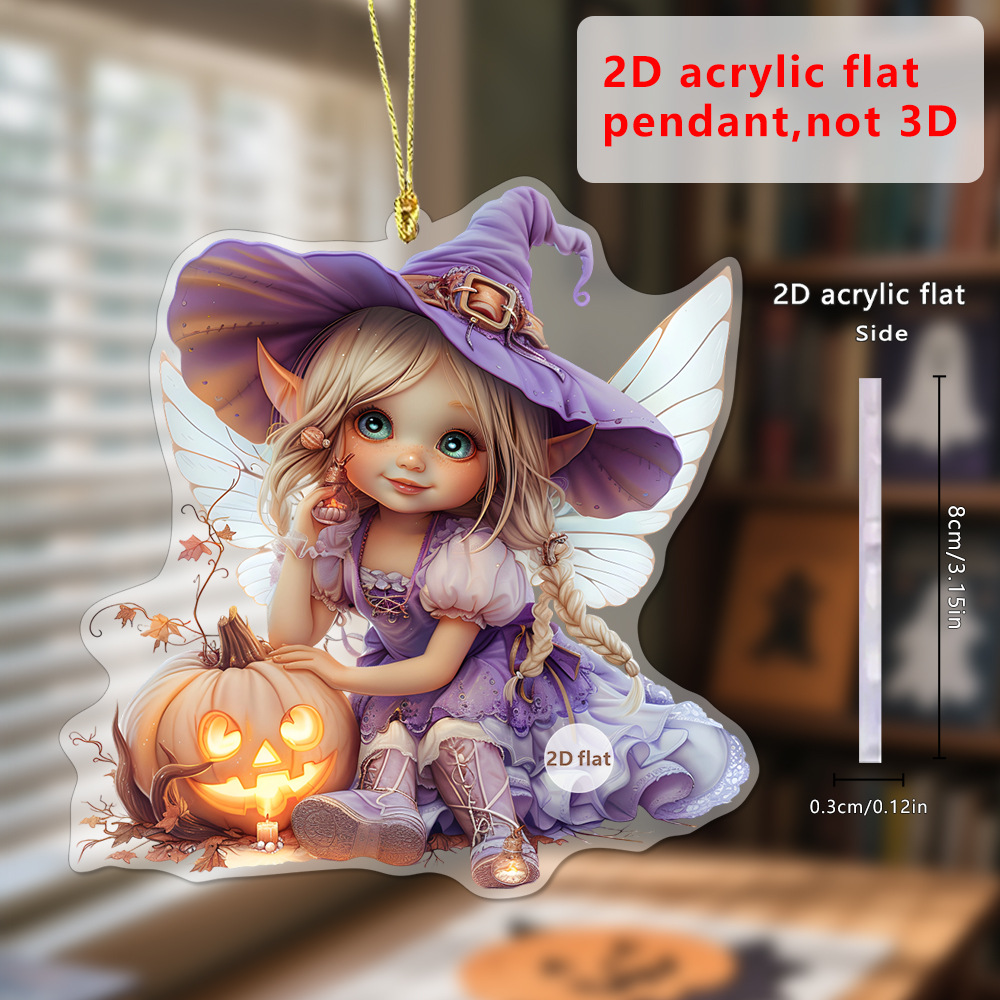Halloween Púrpura Fairy y Chickpea Cat Keychain Colgante Decoración acrílica 2D Colgante Decoración del automóvil
