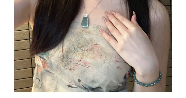 Mặt dây chuyền ngọc bích tự nhiên A hàng xanh nước biển không làm gì, khung bạc sterling đính đá chi tiết 40