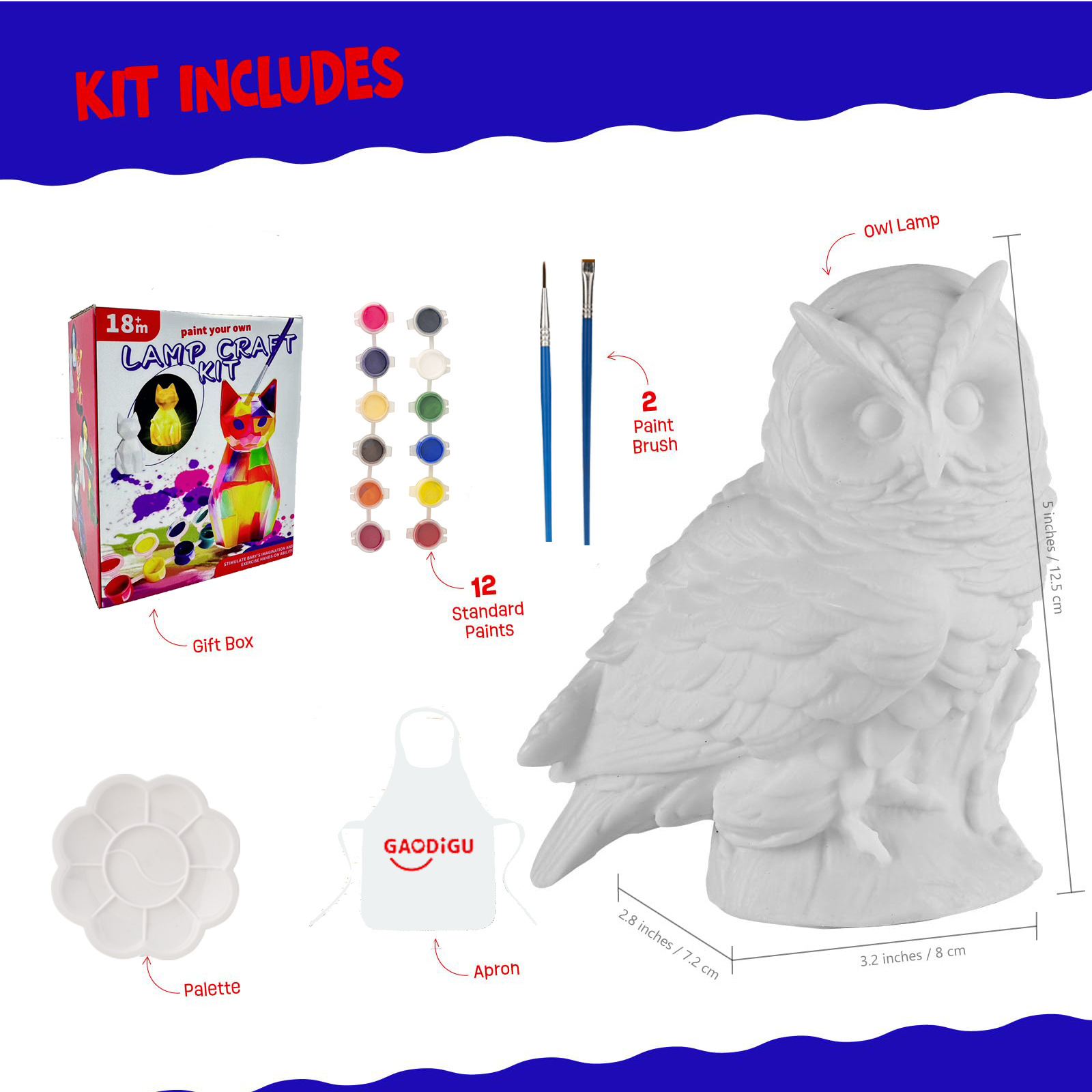 Juguete de luz nocturna con forma de búho pintado a mano, juguete educativo para niños con relleno de color_voghion.com