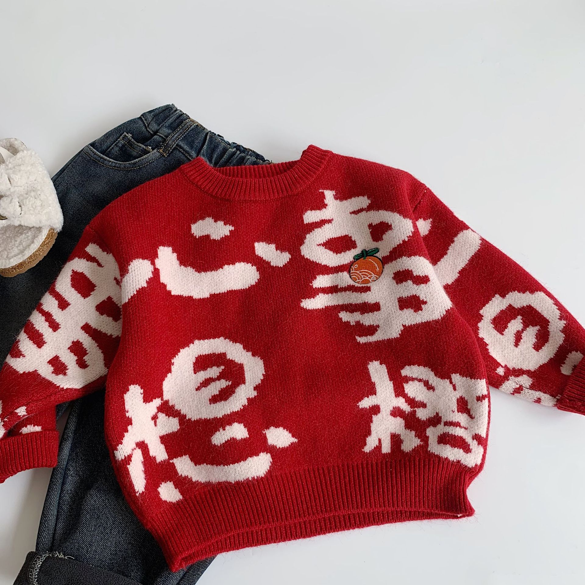 Children's winter red festive sweater