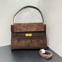 2025早秋新款麂皮手袋头层牛皮轻奢复古通勤托特包凯利包包高品质