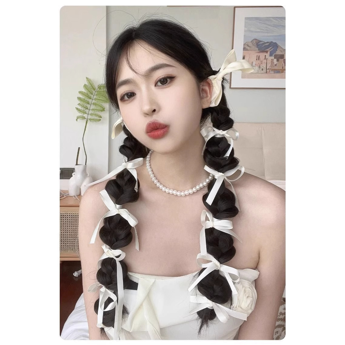 Cinta burbuja trenza peluca Cola de Caballo hembra Ballet chica flor brote trenza larga trenza de boxeo imitación completa pelo humano real linterna trenza