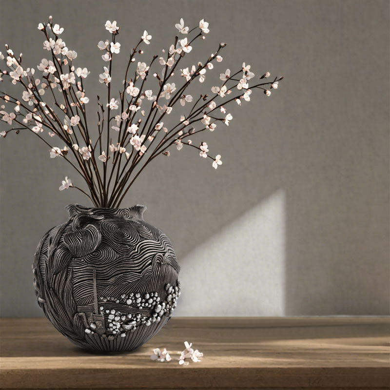 Overseas Hot Selling Van Gogh Inspired Night Vintage Art Flower Pot Home Living Room Simple Flower Arrange Black Flower Pot Ornaments