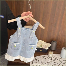 女宝宝牛仔背带裙套装春夏装新款韩版洋气女婴儿短袖连衣裙两件套