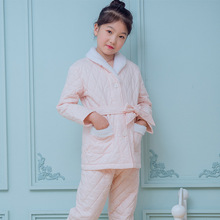 兒童夾棉睡衣女童冬季三層加厚保暖全棉居家服韓版家居服童裝套裝