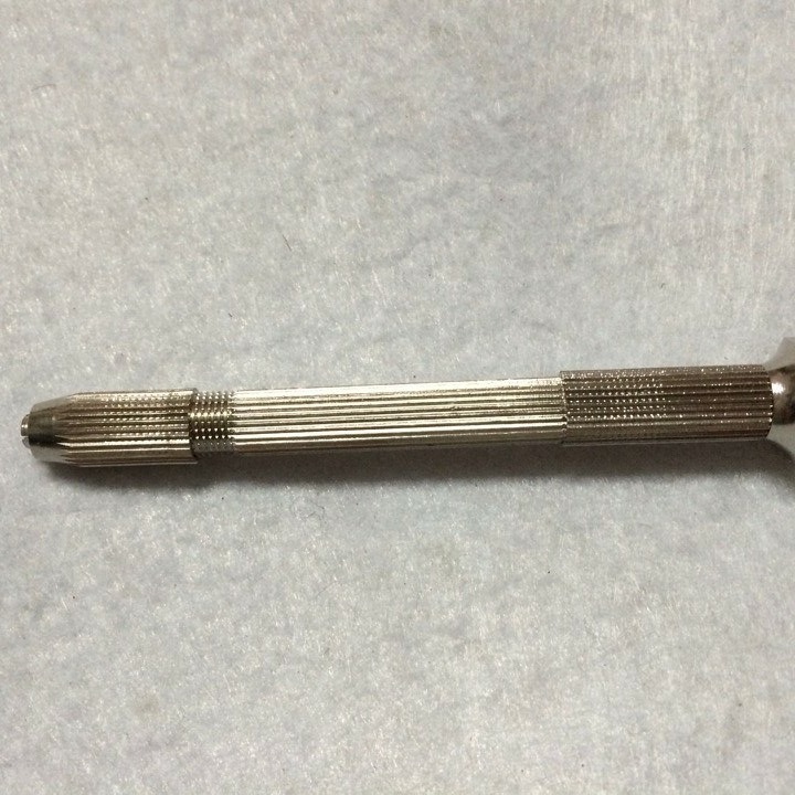 金属银色拿子 四头夹子 六角盘手捻钻 铜柄 古玩雕刻工具