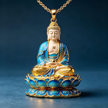 Blue Gold Lotus Buddha Amulet Metal Pendant - Dainyaru Lotus Light Luxury Necklace, Exquisite Versatile Ornament, Gift Pendant