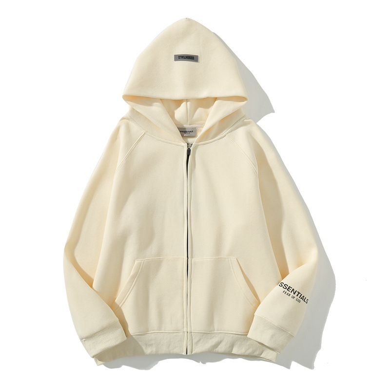 Marca de moda FOG calle europea y americana clásico ESSENTIALS espalda tridimensional letras fleece-forrado cremallera suéter abrigo