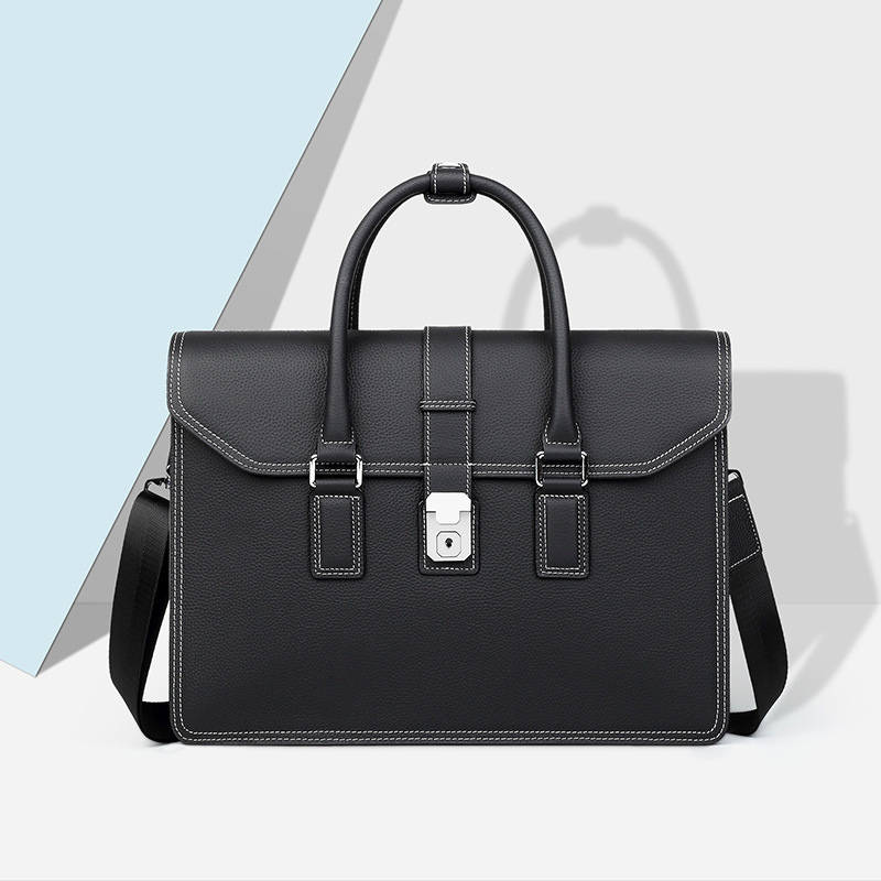 New Genuine Leather Men's Bag, Fashionable Business Men's Briefcase, First-Layer Cowhide Computer Bag, Large Capacity Men's Handbag