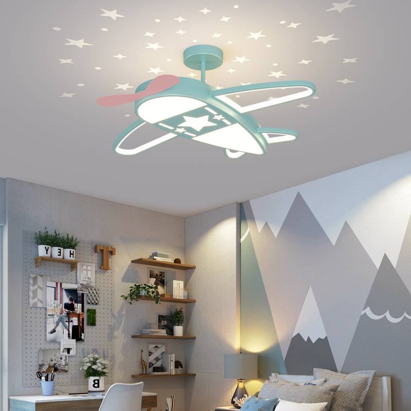 [Selección estricta] lámpara de techo de la habitación de los niños personalidad estrellada aviones nórdicos para niños y niñas lámparas de habitación