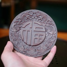 紫砂复古双龙戏珠壶垫壶承盖置手工茶玩祥龙盘古红泥茶盘装饰可养