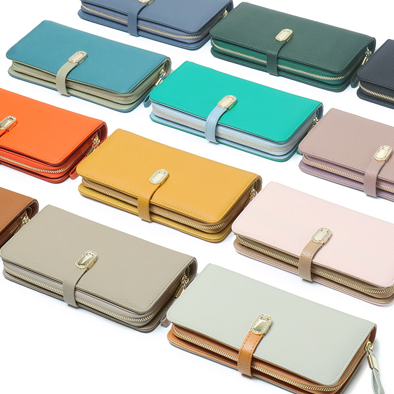 女士钱包真皮大容量新款撞色皮夹头层牛皮高级感手拿包多卡位钱夹