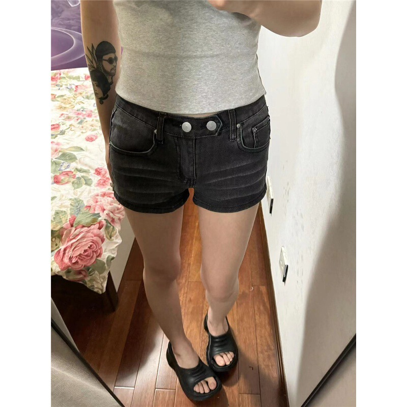 Retro Sand Gray Low-Waist Denim Shorts for Women in Summer Slimming and Tall Hot Pants for Hot Girls Retro Sand Gray Low-Waist Denim Shorts for Women in Summer Slimming and Tall Hot Pants for Hot Girls