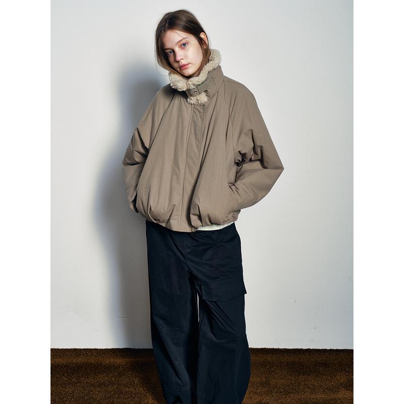 [Dahe] New Winter Casual Contrasting Fur Collar Classic Versatile Retro Stand-Up Collar Jacket Cotton Jacket for Women H9945