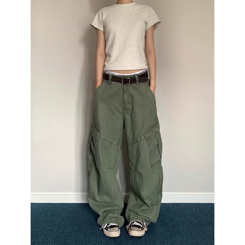 Pleated American Retro Autumn Multi-Pocket Cargo Pants for Men and Women, Loose Casual Design Straight Wide-Leg Pants Trendy
