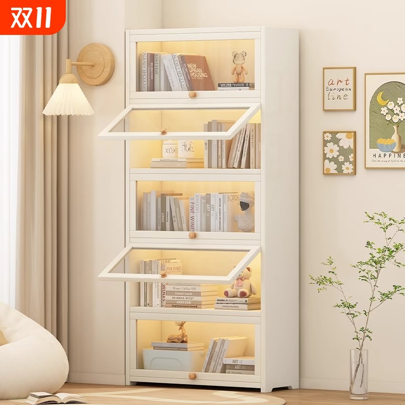 Bookshelf Floor-Standing Storage Rack Living Room Integrated Wall-Mounted Multi-Layer Storage Cabinet Free Combination Display Cabinet Solid Wood Bookcase