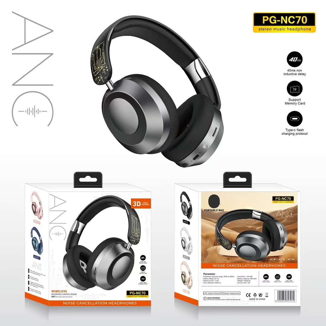 Nuevos auriculares Bluetooth con reducción activa de ruido ANC transfronterizos, duración de la batería ultralarga, auriculares de radio plegables simples