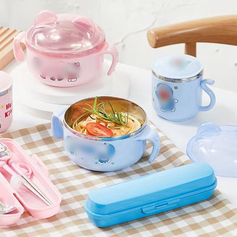 304 스테인레스 스틸 어린이 식기 세트 만화 아기 그릇 반대로 가을 파마 그릇 학생 밥 그릇 아기 보조 도매