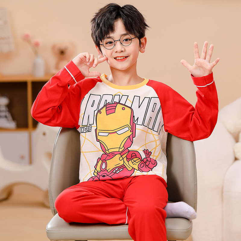 Pijamas infantiles para niños niñas primavera y otoño algodón de punto lindo dibujo animado manga larga set padres e hijos ropa doméstica para niños
