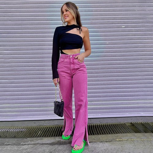 Cross-border AliExpress Amazon European and American Women's Summer Ins High-Waisted Straight Leg Split Casual Long Jeans 