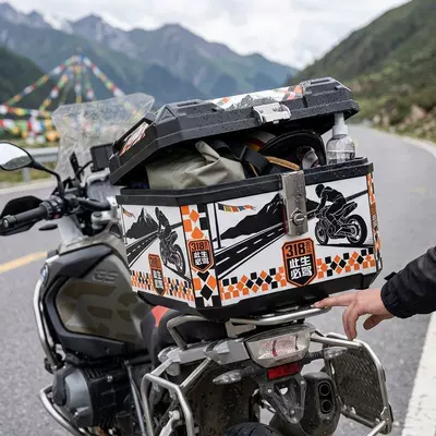 Tail Box Large Capacity Rear | Motorcycle trunk - wangchuan-looks-at-the-water-standard-configuration-shock-absorbing-base-plate-screw-pack