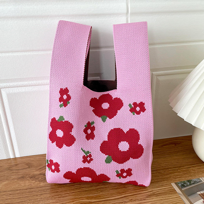 Bolsa de las mujeres de estilo coreano diseño de nicho lindo bolso de mano de punto de dibujos animados calle estudiante gran capacidad bolsa de las axilas