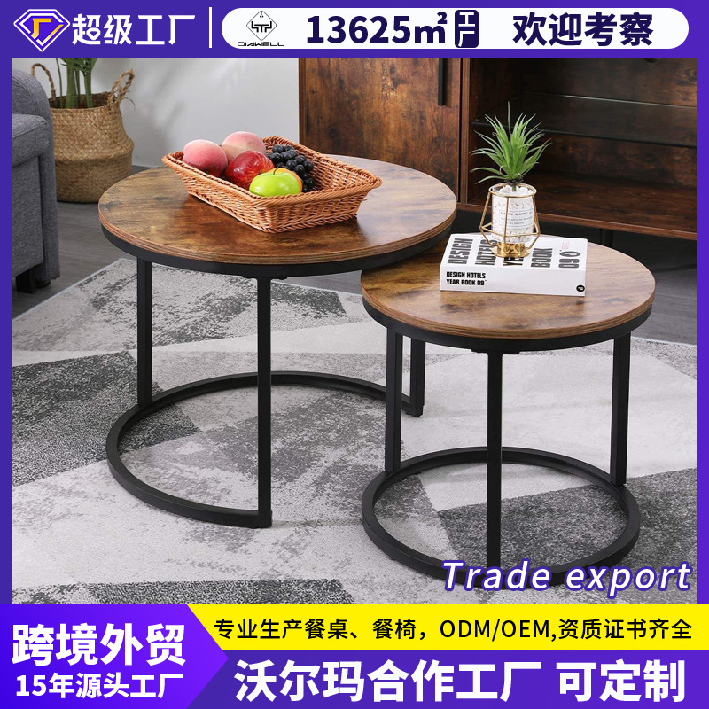 Mesa de té de lujo ligera transfronteriza, sala de estar de alto nivel, mesa de café redonda de hierro forjado, mesa de té de vidrio doméstica.