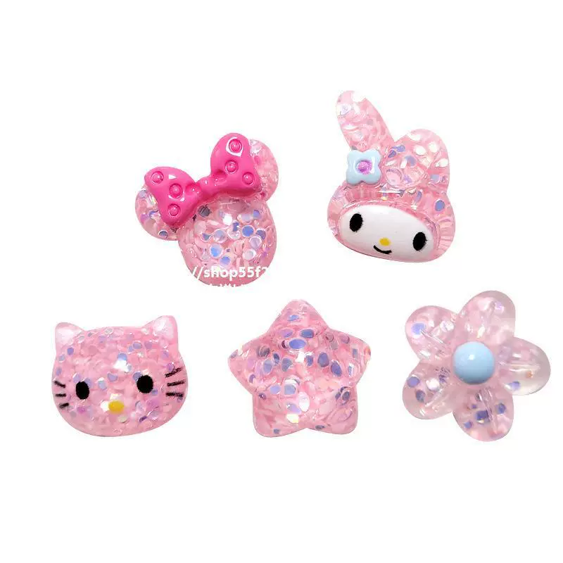 Cross -border explosion cartoon resin accessories DIY pink sequin flower cute decorative material DIY handicraft materials
