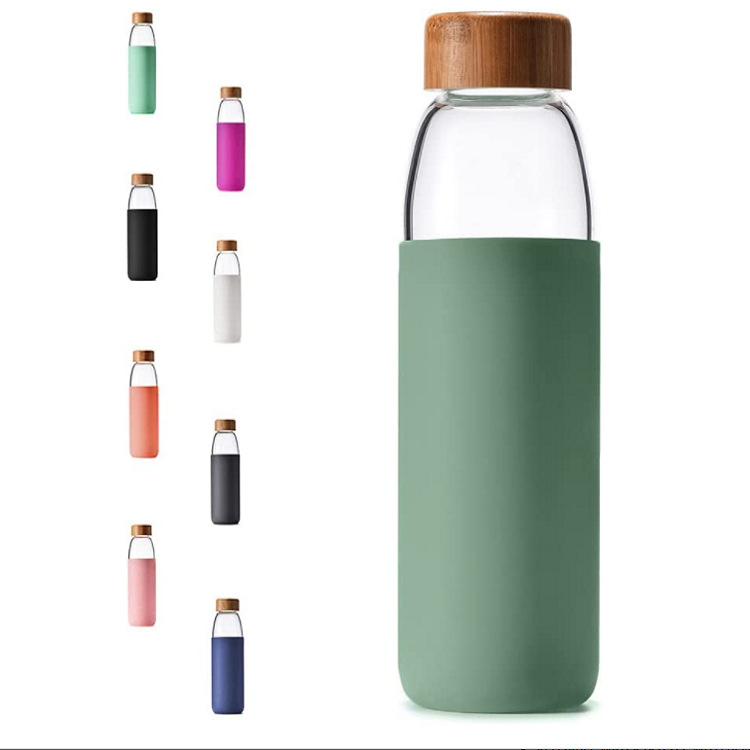 Taza de vidrio de cubierta de bambú aislamiento térmico de alta capacidad de silicona vidrio portátil mangas de agua regalos comerciales