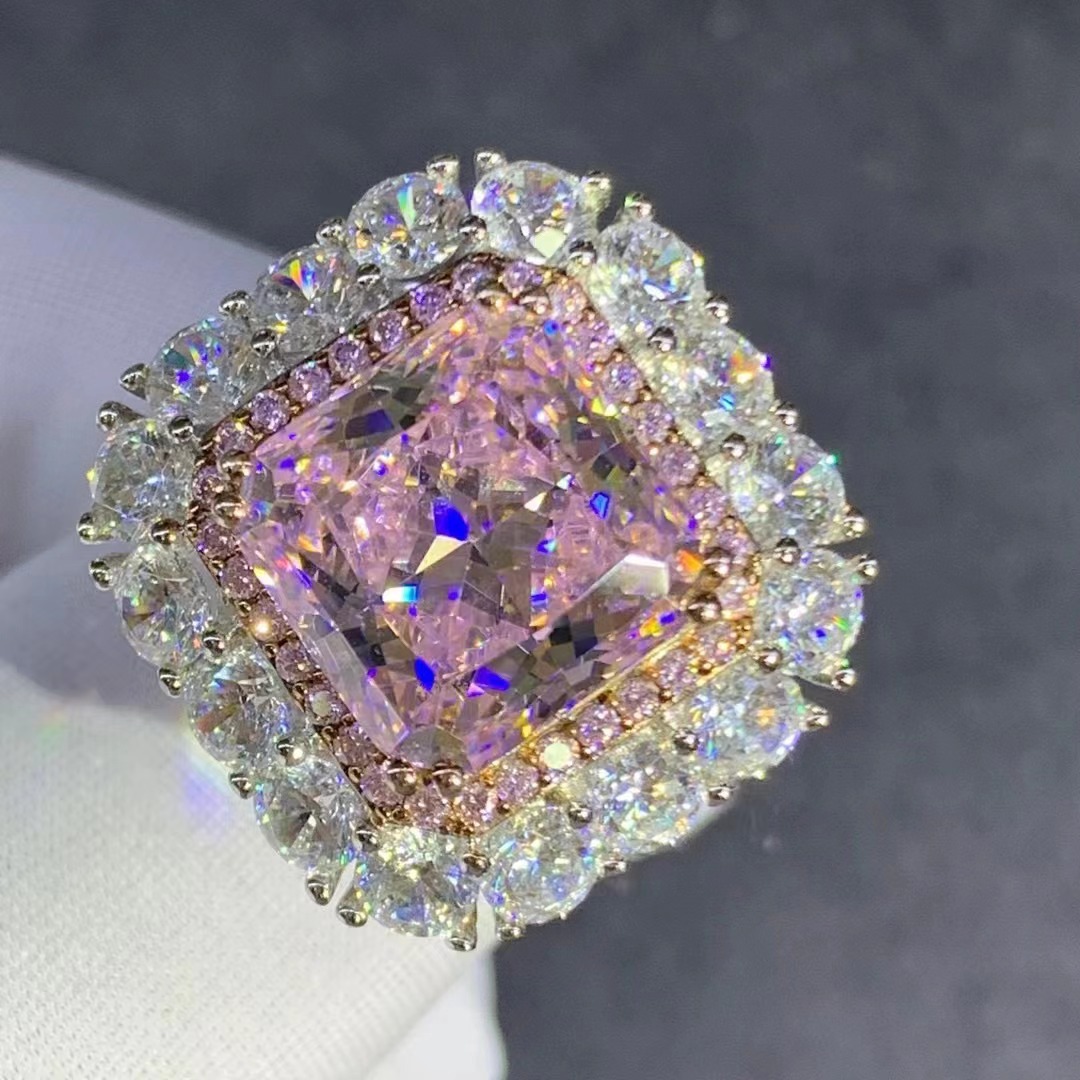 Princesa diamante corte Rosa alto carbono diamante anillo 8 quilates piedra principal con incrustaciones importado alto carbono diamante VVS nivel