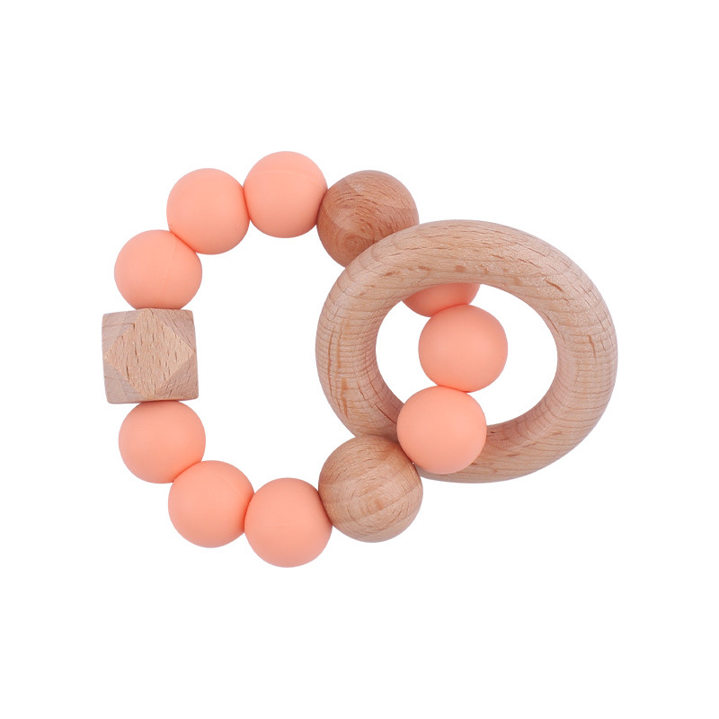 Nuevo bebé suministros de madera de haya anillo mordedor calmante bebé cuentas de silicona mordida molar pulsera mordedor juguete