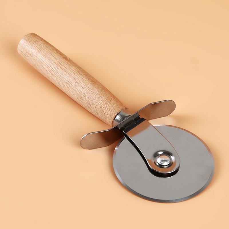 Cuchillo de pizza de acero inoxidable cuchillo de madera cuchillo de pizza cuchillo de pastel cuchillo de rodillo único cuchillo de horneado de pizza