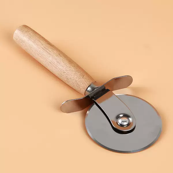 Stainless Steel Pizza Cutter with Wooden Handle, Pastry Knife, Cake Cutter, Rolling Knife, Single Roller Pizza Baking Cutting Knife