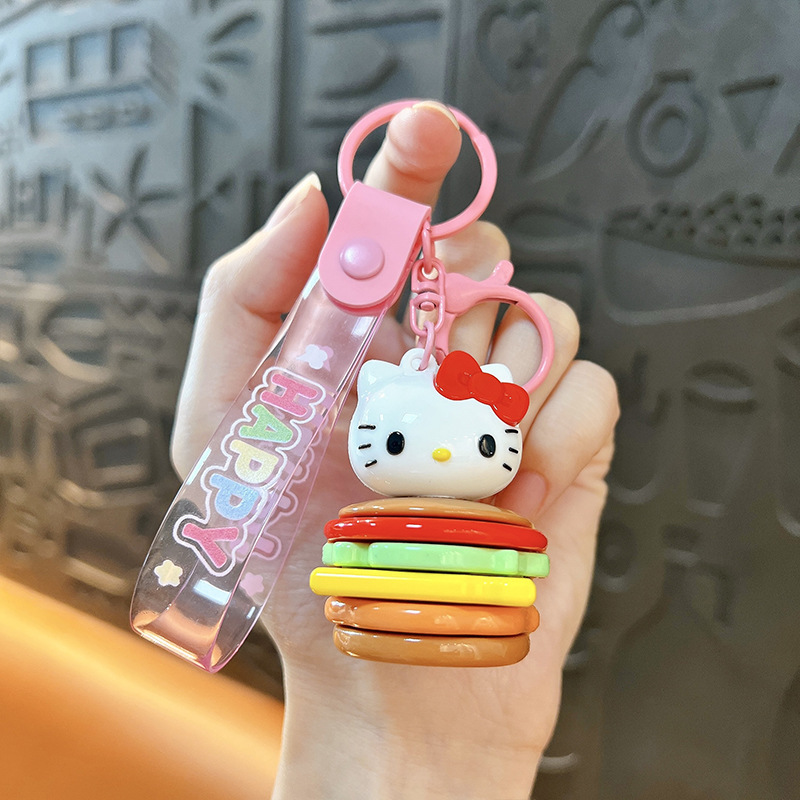 クリエイティブ漫画ハンバーガー人形キーホルダーかわいいバッグペンダント車のキーチェーンベビーグラバー小さなギフト卸売|undefined