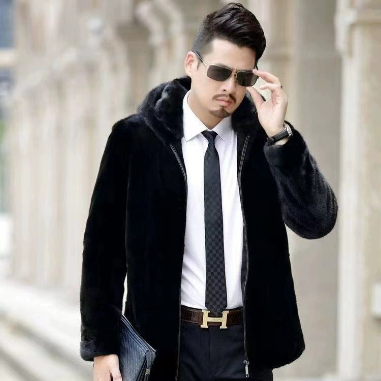 Популярное мужское пальто из искусственного меха норки с добавлением флиса и утолщения для мужчин молодого и среднего возраста, зимнее теплое повседневное мужское меховое пальто, утолщенное для зимы.