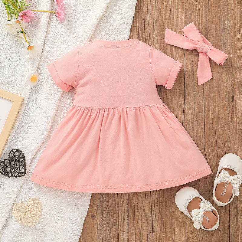 2021 New Baby Girls' Spring And Autumn Short-sleeved Dress European And American Letter Printed Cute A- Line Skirt Cross-border Children Shirt display picture 2