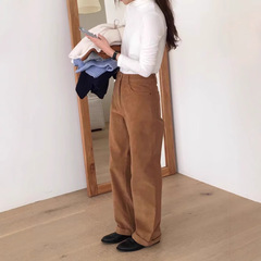 今、韓国の東大門と同じスタイルのOvertake秋冬新作ファッションレトロハイウエストコーデュロイカジュアルパンツ女性用