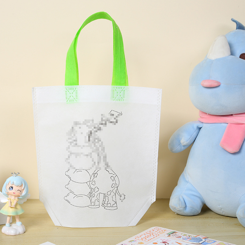 Bolso de graffiti de pintura de bricolaje hecho a mano para niños, regalo de jardín de infantes, dibujo de tela no tejida de dibujos animados, bolsa de tela de mano para colorear