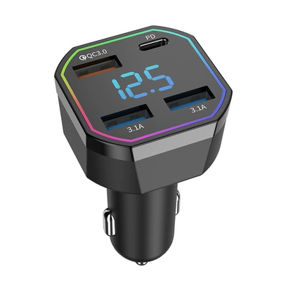 Mobil şarj cihazları Four-Port Car Charger with - black-c184-four-port-pd-qc30-31aopp-bag