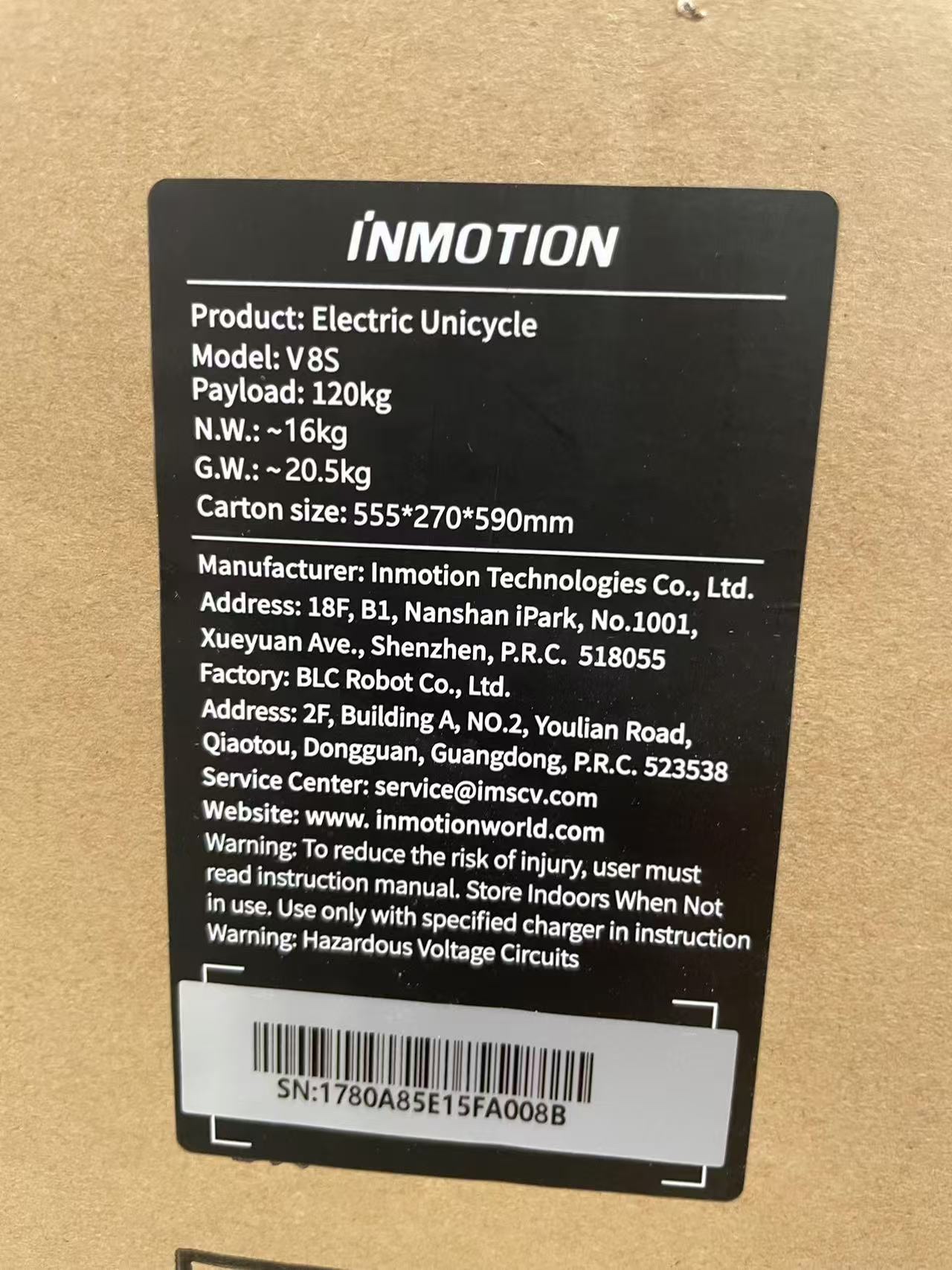 Inmotion V8S Electric Unicycle Balance Scooter