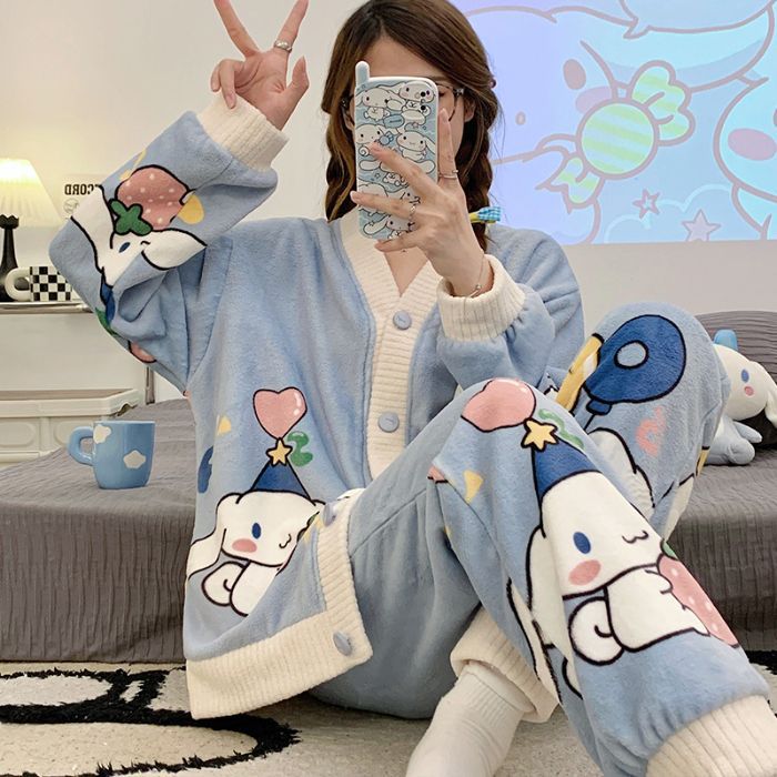 220 jin transfronterizos al por mayor tamaño M - 6XL pijamas de franela de invierno Cardigan con camisa de lana gruesa set de ropa para el hogar