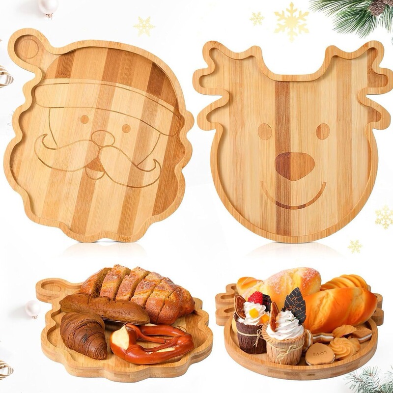 Cross Border Bamboo Santa Claus Tray Household Children Snack Snack Tray Party Wooden Bread Candy Dinner Plate