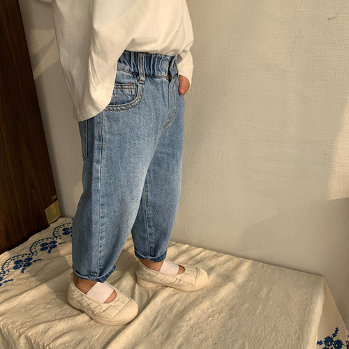  Spring and Autumn Children's Pants Cotton Boys and Girls Straight Leg Loose Jeans Korean Style Japanese Carrot Long Pants Trendy