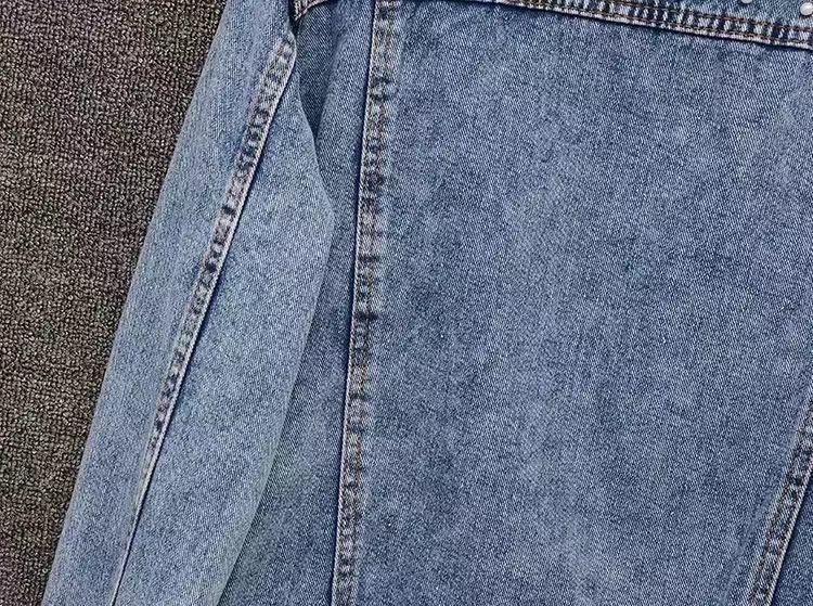 Damen-Jeansjacke mit Perlenverzierungen, kurze Länge, Übergröße, stilvoll und bequem für die Freizeit – Schwarz, Weiß, Himmelblau_voghion.com