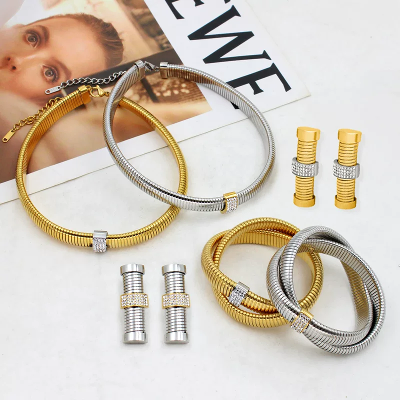 Zirconium hip-hop style stainless steel, nail decoration, jewelry, set, choker, bracelet, earrings, wholesale