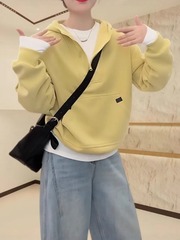 高级感休闲连帽半拉链卫衣女秋季新款大码微胖MM慵懒显瘦宽松上衣