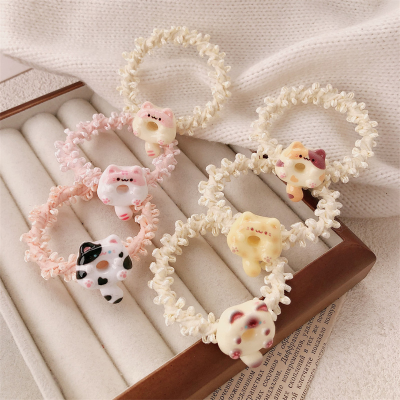 Dibujos animados lindo color lazo para el cabello pequeño gato cuerda para la cabeza dulce niña viento ins todo fósforo banda de goma cuerda para el cabello accesorios para el cabello