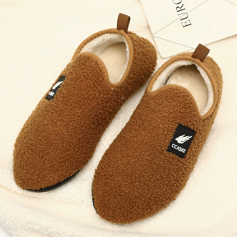 Зимние простые домашние хлопковые тапочки в японском стиле с мягким дном, мужская и женская парная сумка, утолщенные плюшевые тапочки на каблуке